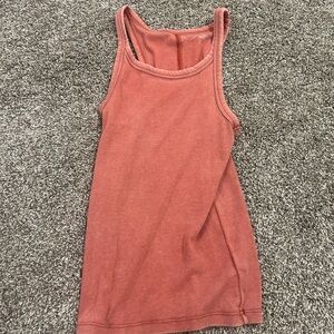 Aerie Orange/Red Ribbed Fitted Tank Top
